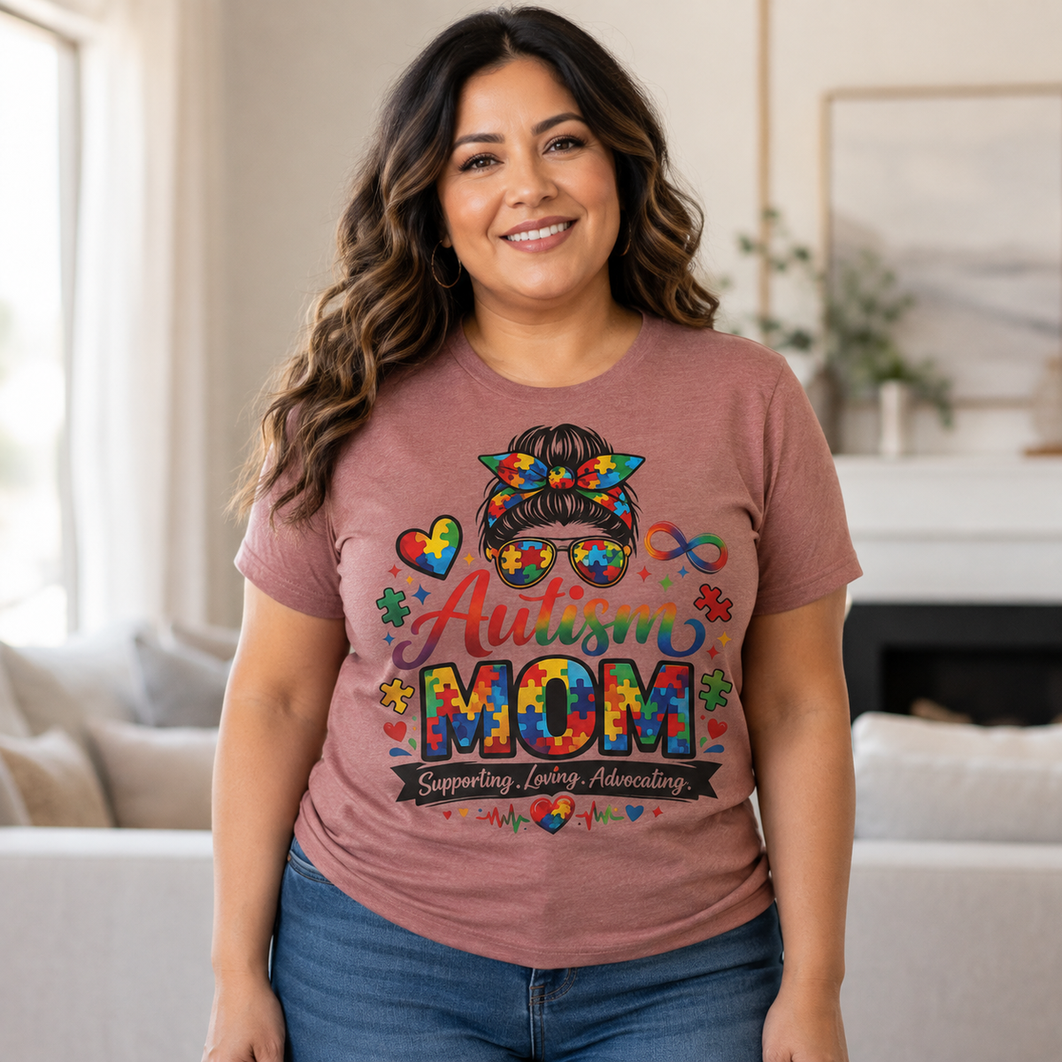 Supporting, Loving, Advocating Puzzle Heart Tee — Women Autism Shirt