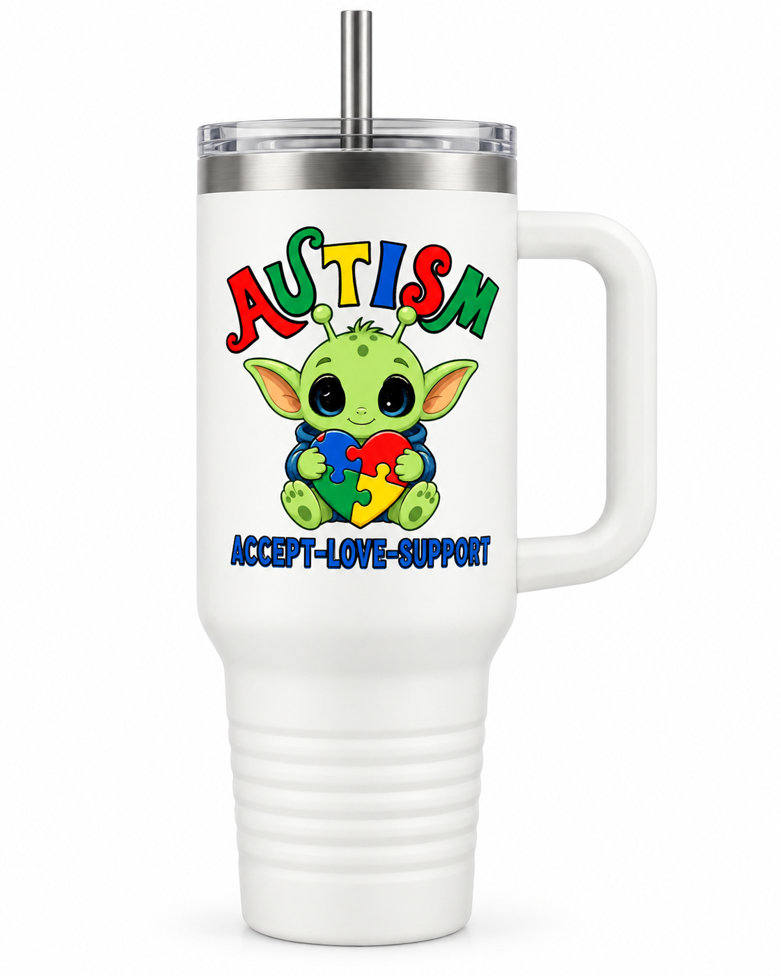 "Accept • Love • Support" — Autism Support 40oz Insulated Travel Mug