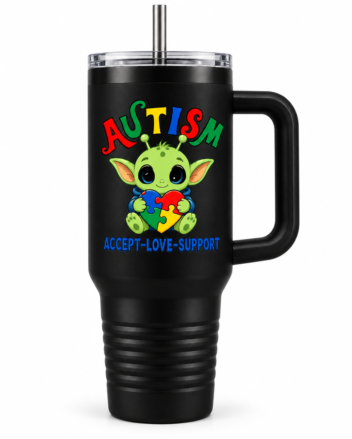 "Accept • Love • Support" — Autism Support 40oz Insulated Travel Mug