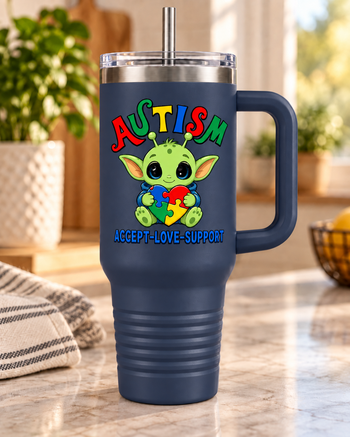 "Accept • Love • Support" — Autism Support 40oz Insulated Travel Mug