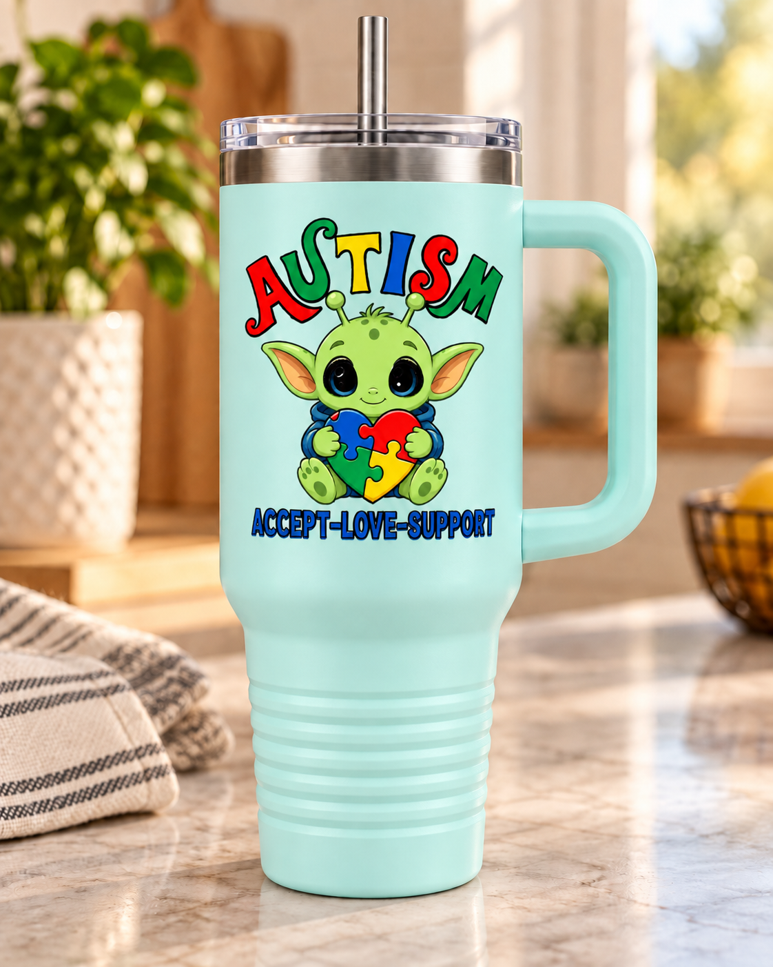 "Accept • Love • Support" — Autism Support 40oz Insulated Travel Mug