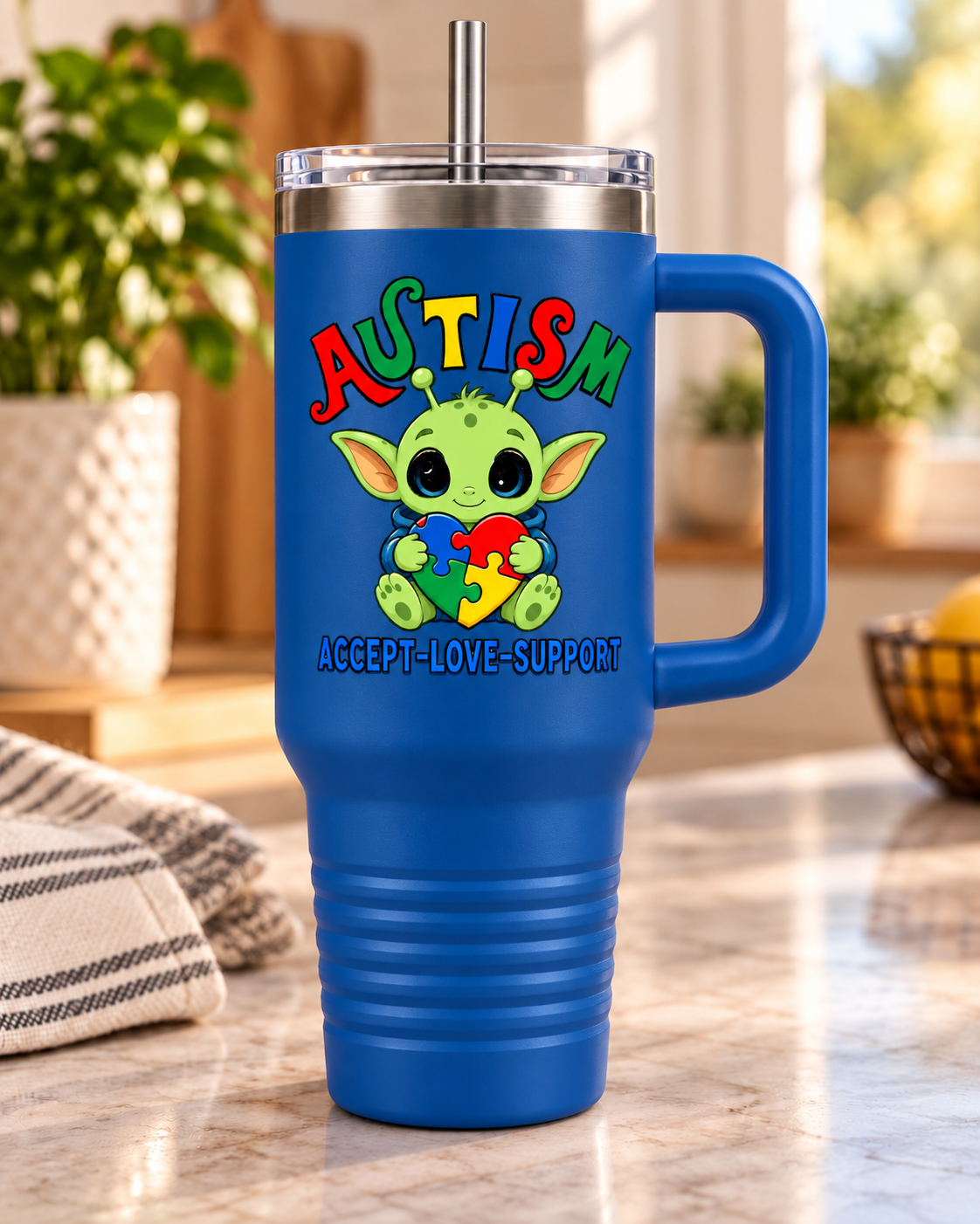 "Accept • Love • Support" — Autism Support 40oz Insulated Travel Mug