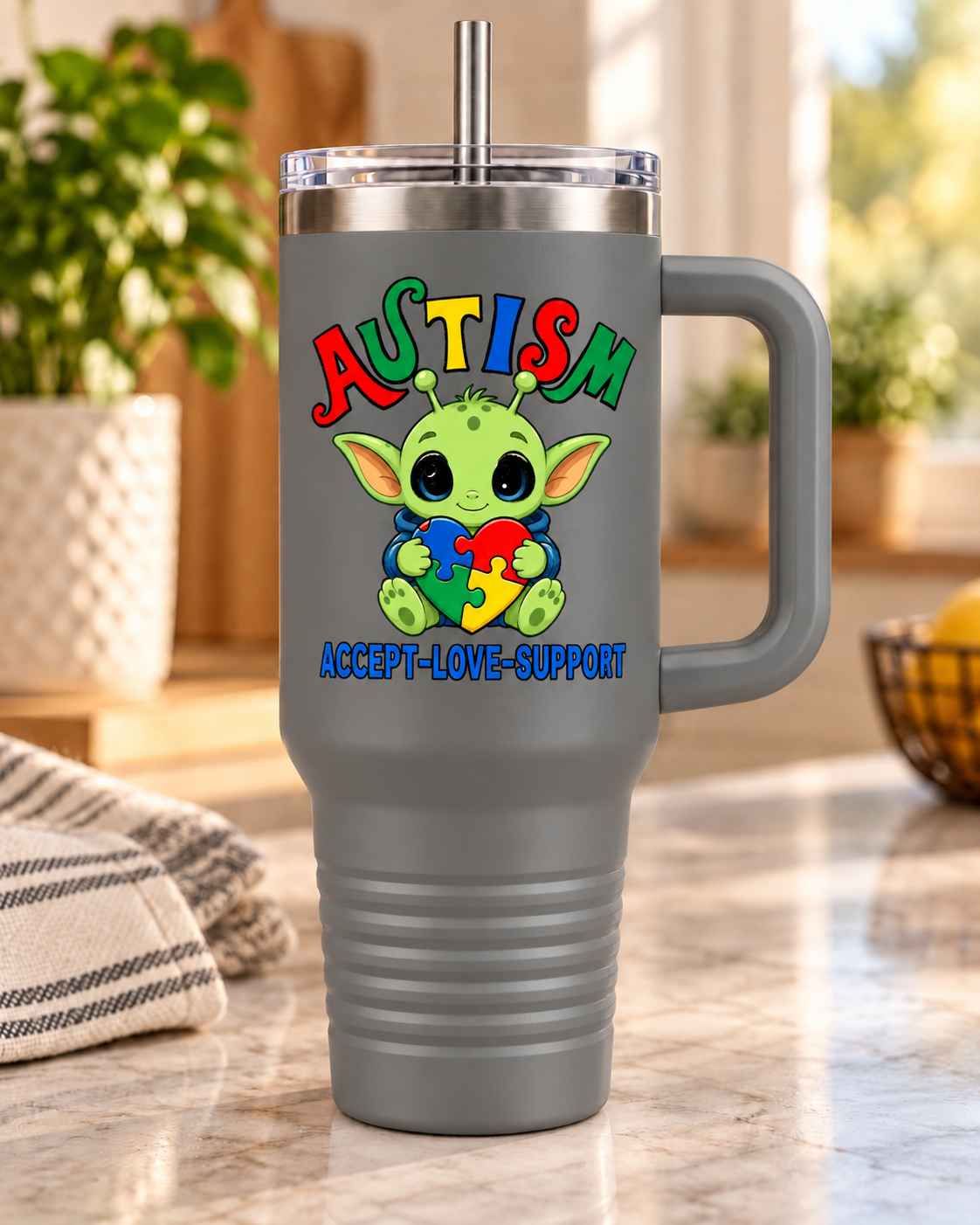 "Accept • Love • Support" — Autism Support 40oz Insulated Travel Mug