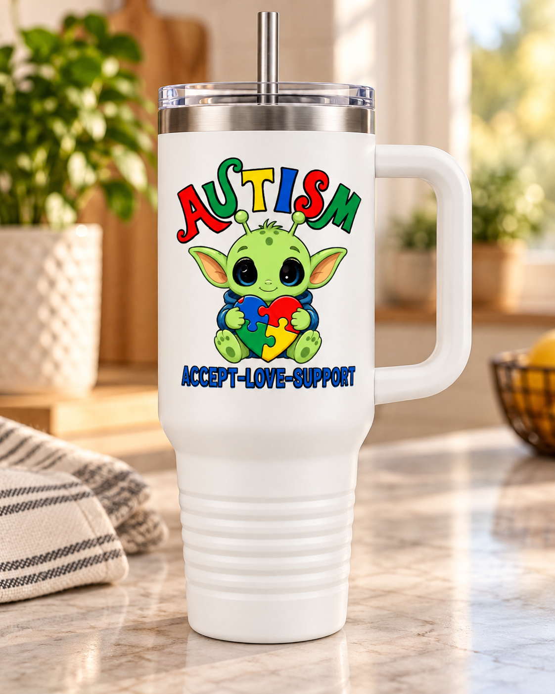 "Accept • Love • Support" — Autism Support 40oz Insulated Travel Mug