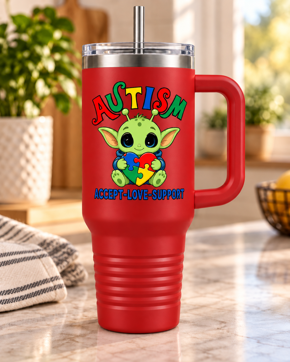 "Accept • Love • Support" — Autism Support 40oz Insulated Travel Mug