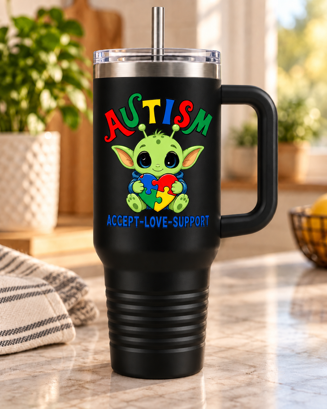 "Accept • Love • Support" — Autism Support 40oz Insulated Travel Mug