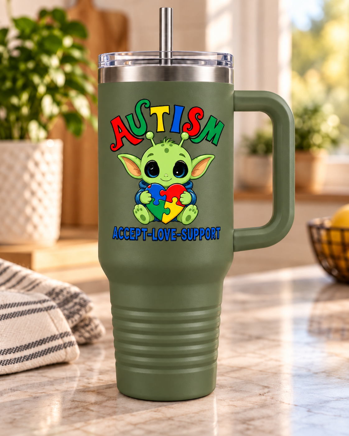 "Accept • Love • Support" — Autism Support 40oz Insulated Travel Mug