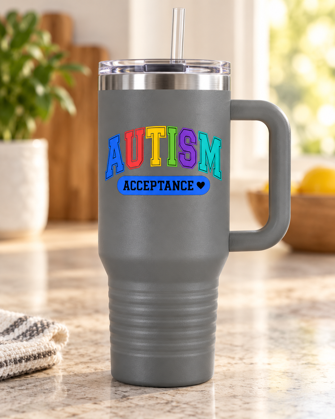 “Rainbow Autism Acceptance” — 40oz Insulated Travel Mug
