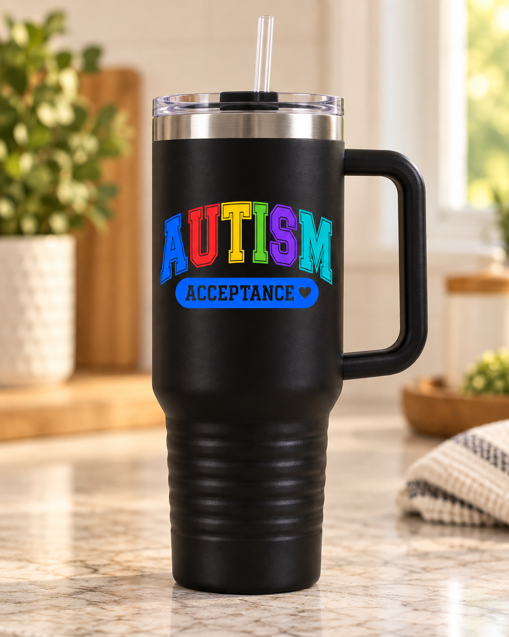 “Rainbow Autism Acceptance” — 40oz Insulated Travel Mug