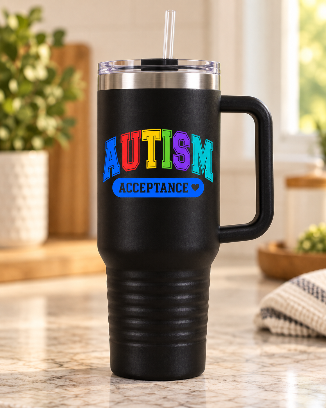 “Rainbow Autism Acceptance” — 40oz Insulated Travel Mug