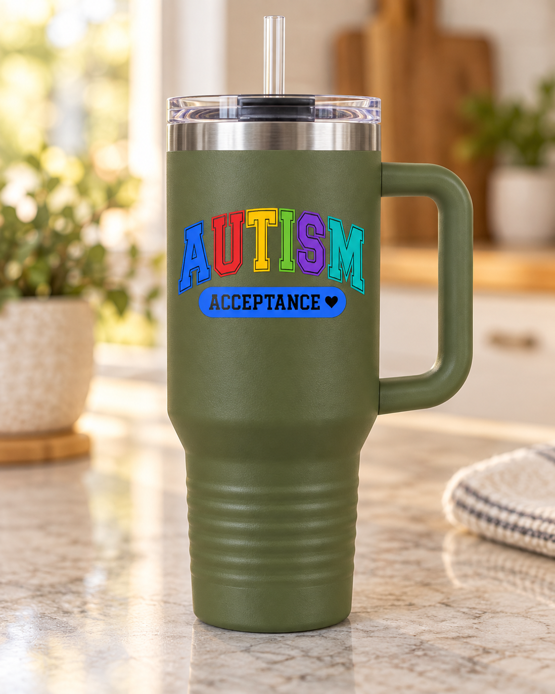 “Rainbow Autism Acceptance” — 40oz Insulated Travel Mug