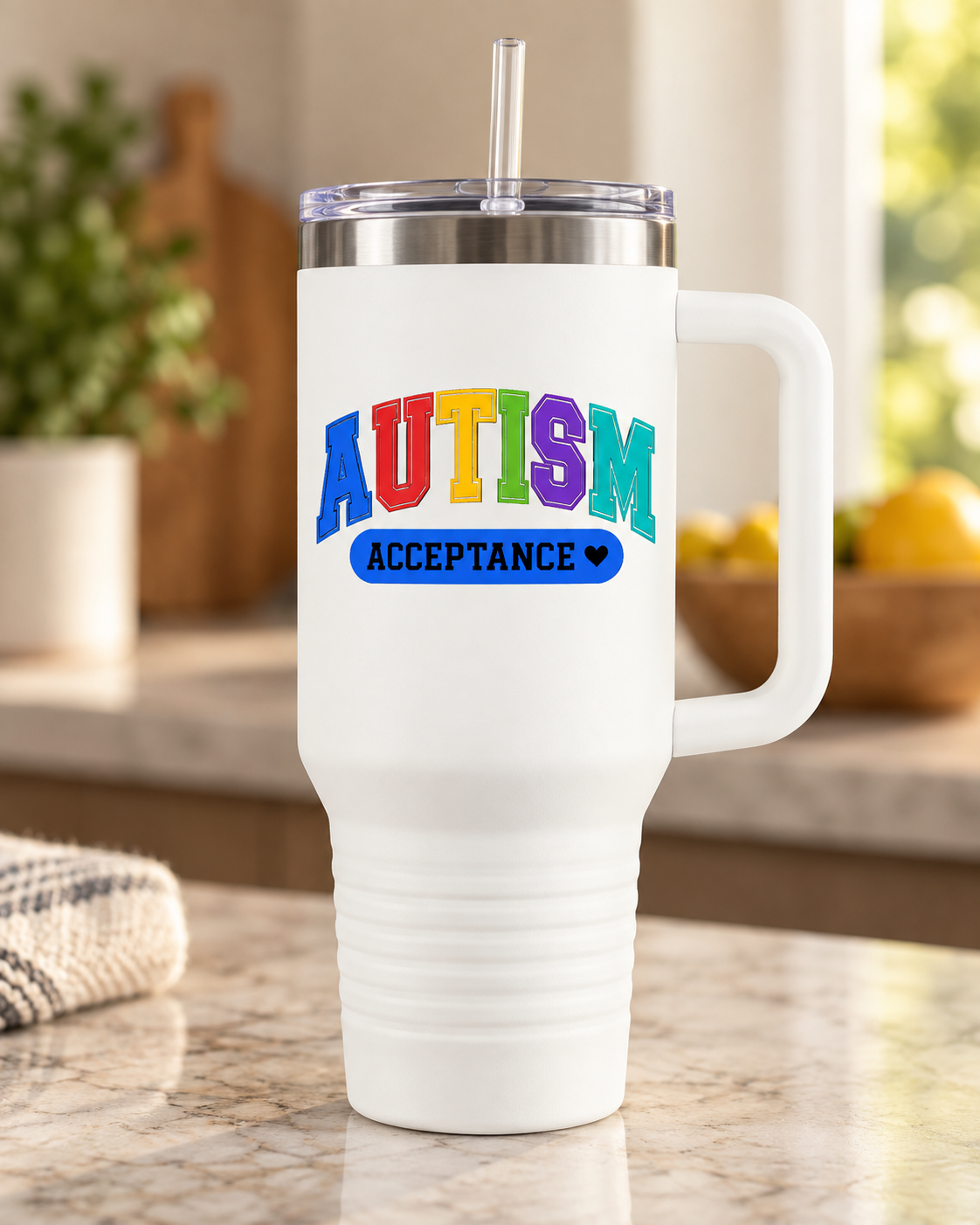 “Rainbow Autism Acceptance” — 40oz Insulated Travel Mug