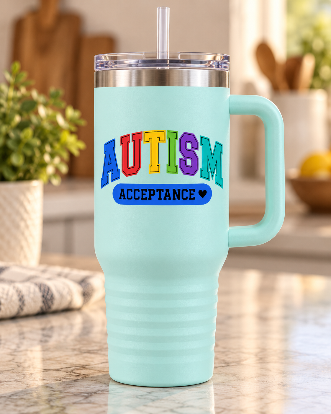 “Rainbow Autism Acceptance” — 40oz Insulated Travel Mug