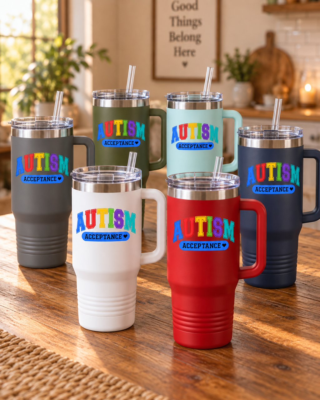 “Rainbow Autism Acceptance” — 40oz Insulated Travel Mug
