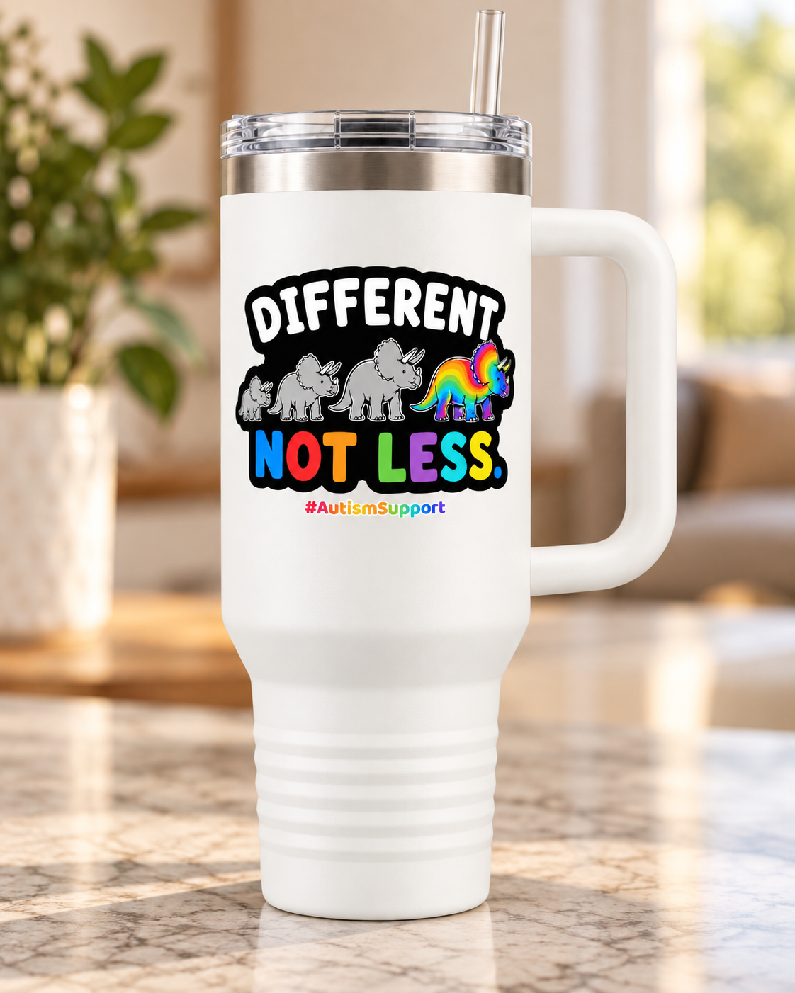 “Different Not Less” — Autism Support 40oz Insulated Travel Mug