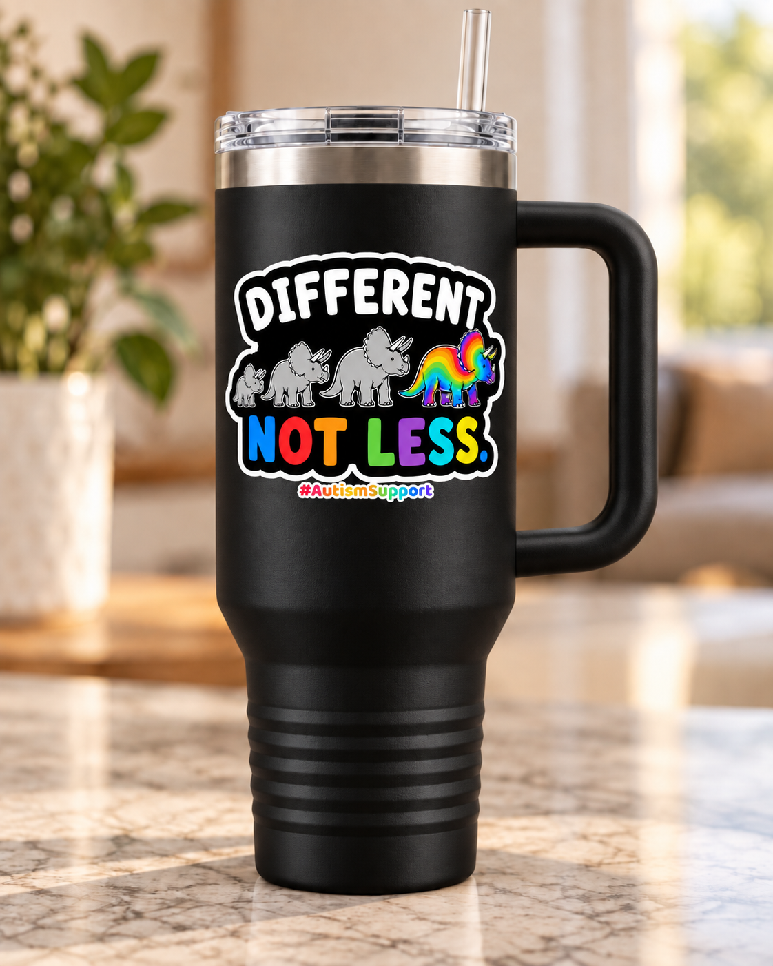 “Different Not Less” — Autism Support 40oz Insulated Travel Mug