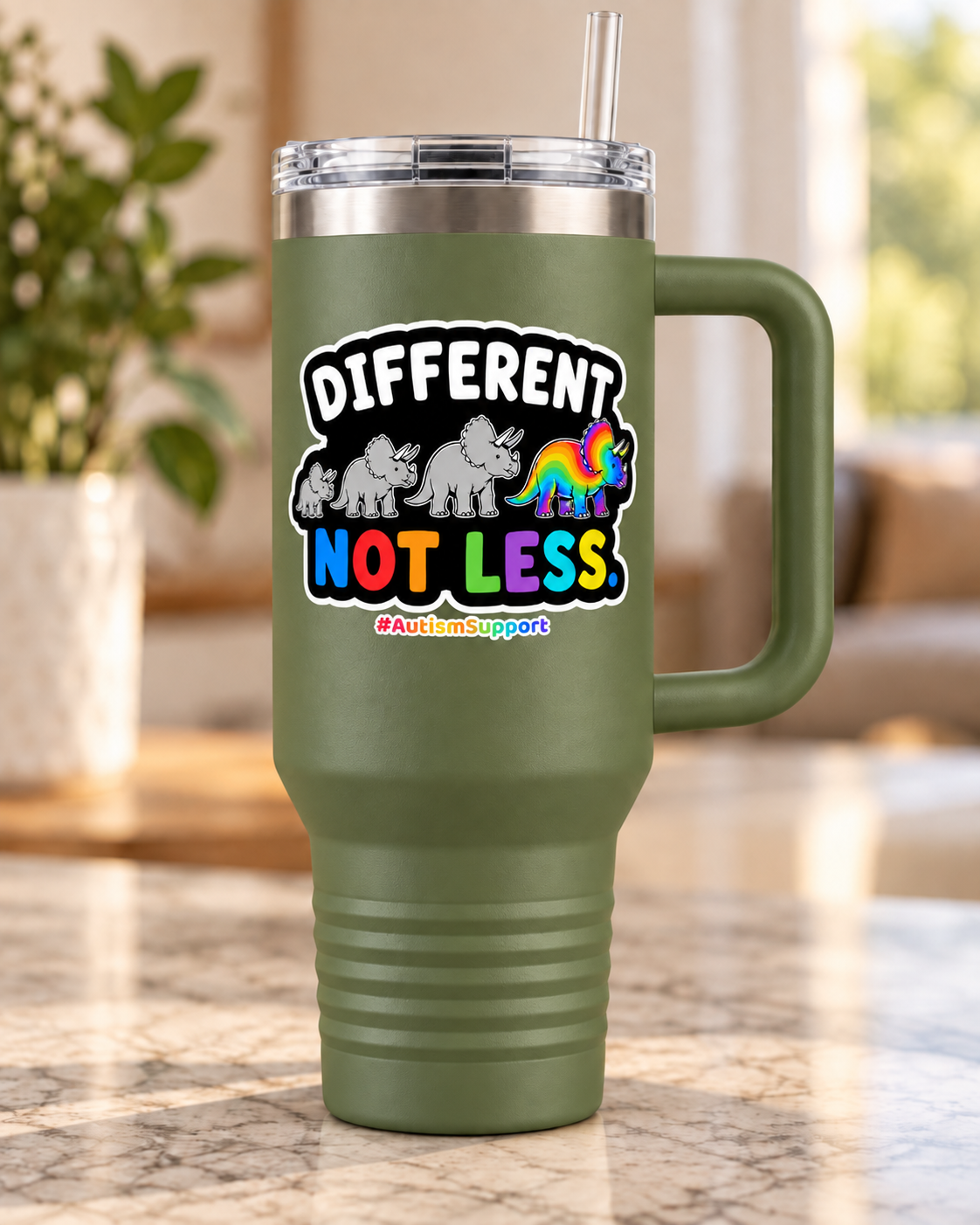 “Different Not Less” — Autism Support 40oz Insulated Travel Mug