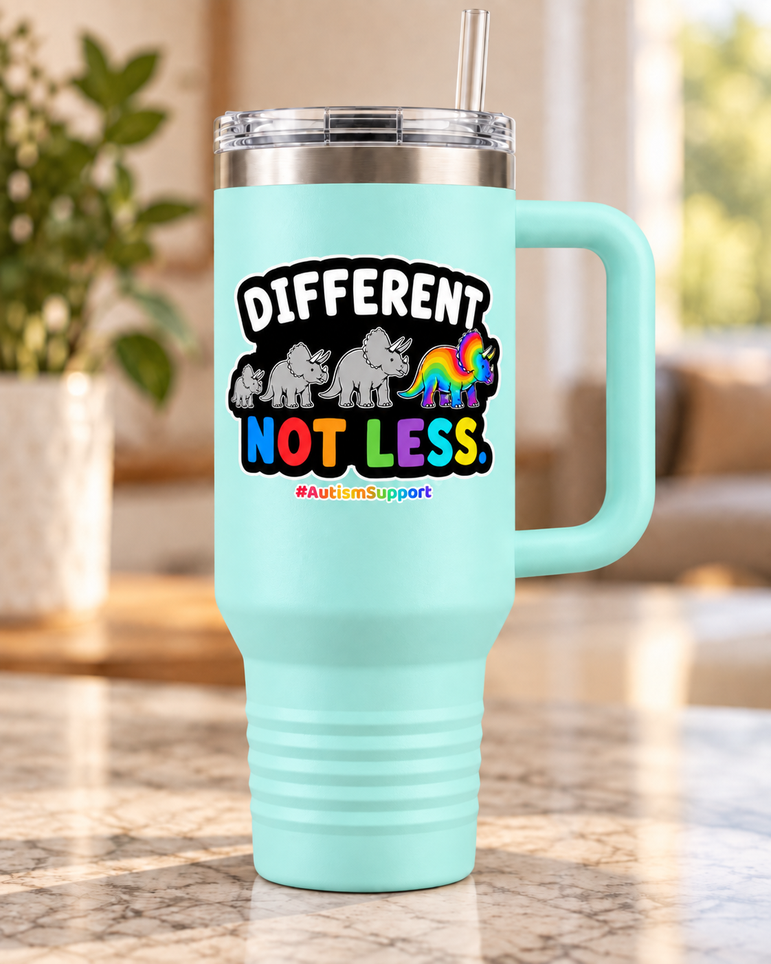 “Different Not Less” — Autism Support 40oz Insulated Travel Mug