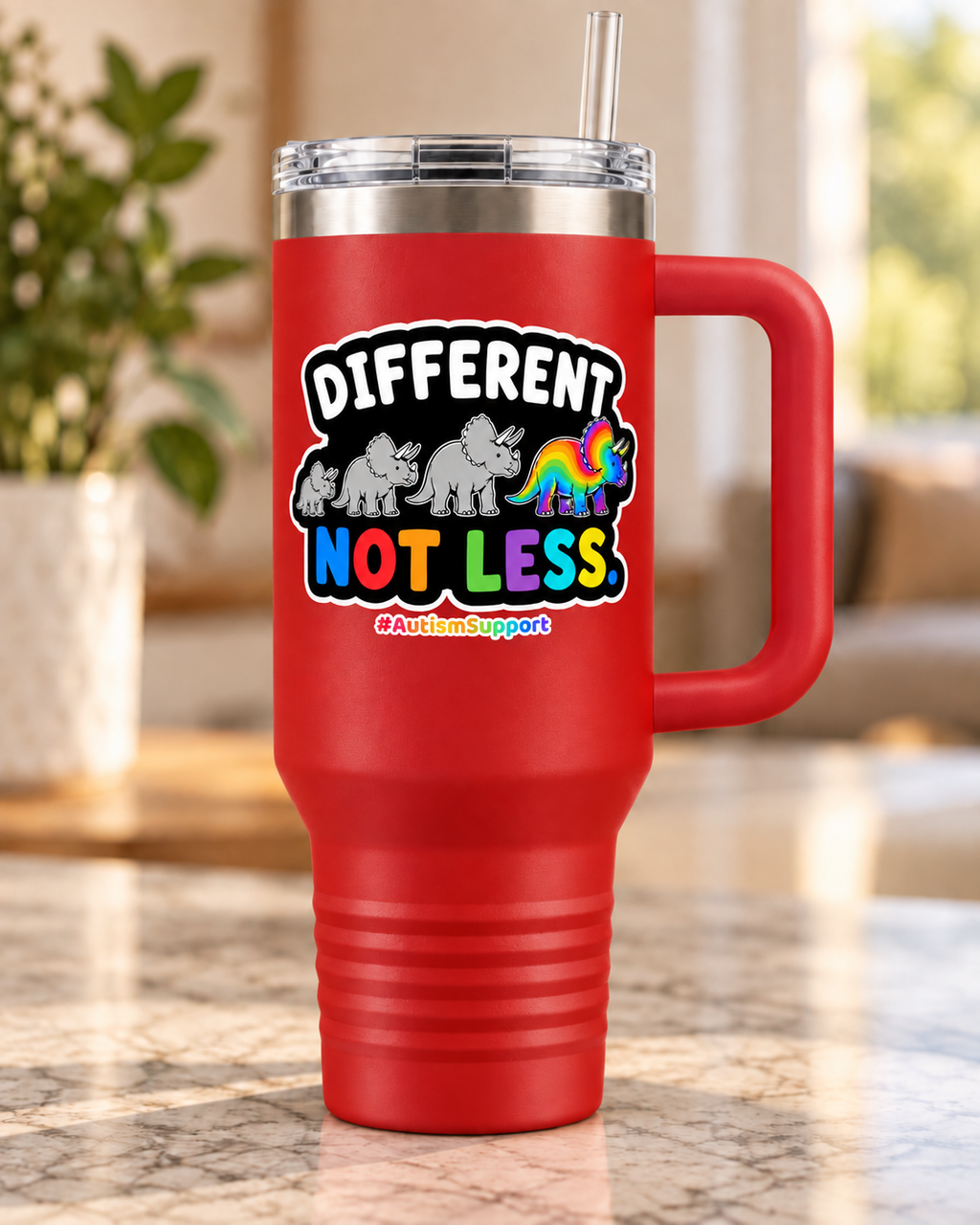 “Different Not Less” — Autism Support 40oz Insulated Travel Mug