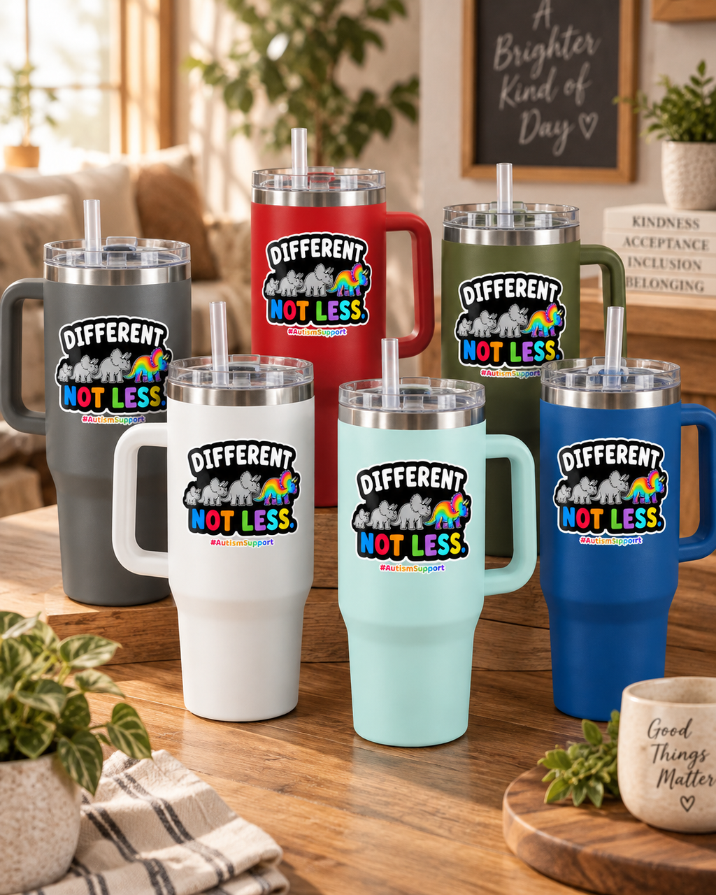 “Different Not Less” — Autism Support 40oz Insulated Travel Mug