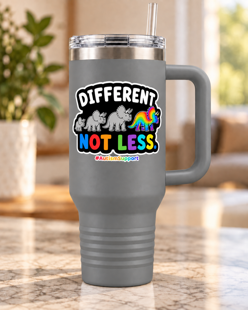 “Different Not Less” — Autism Support 40oz Insulated Travel Mug