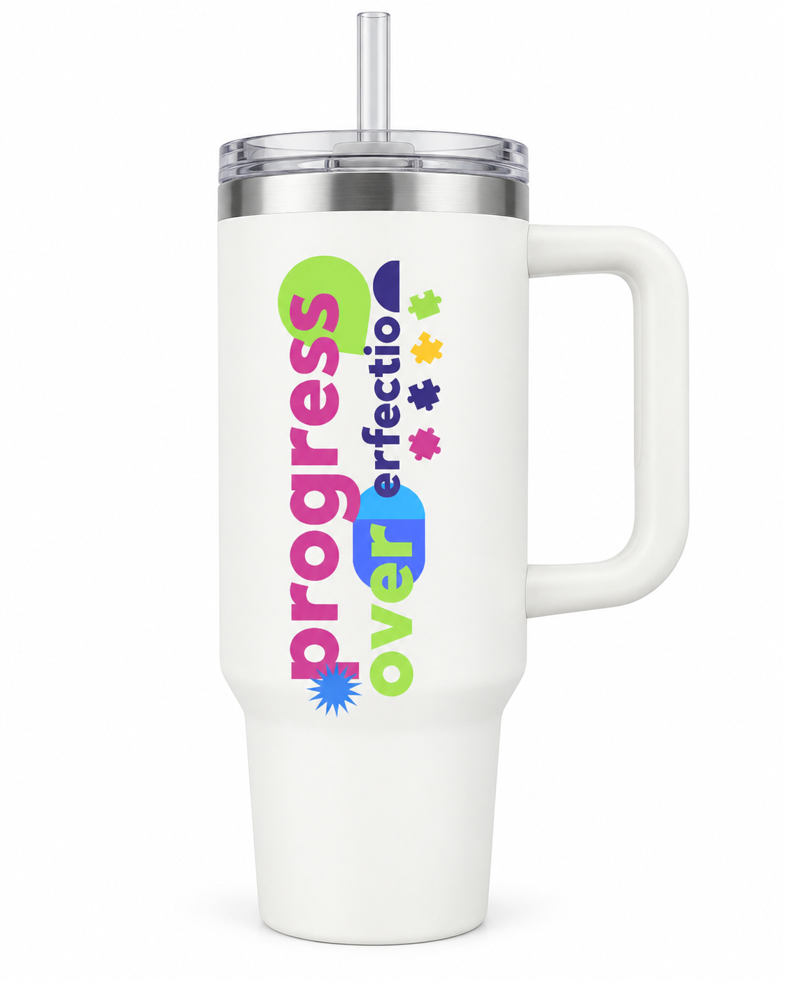 “Progress Over Perfection” — Autism Support 40oz Insulated Travel Mug