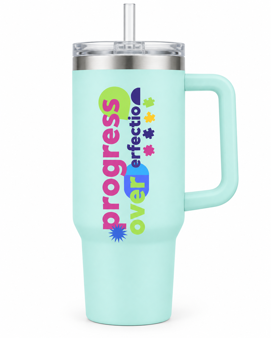 “Progress Over Perfection” — Autism Support 40oz Insulated Travel Mug