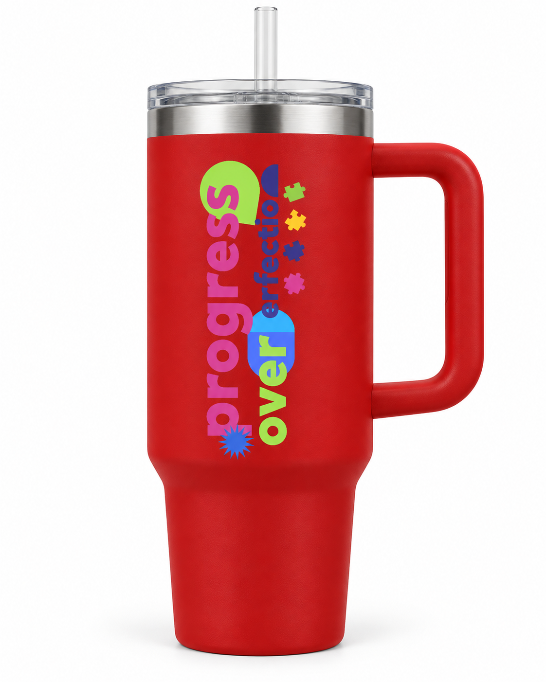 “Progress Over Perfection” — Autism Support 40oz Insulated Travel Mug