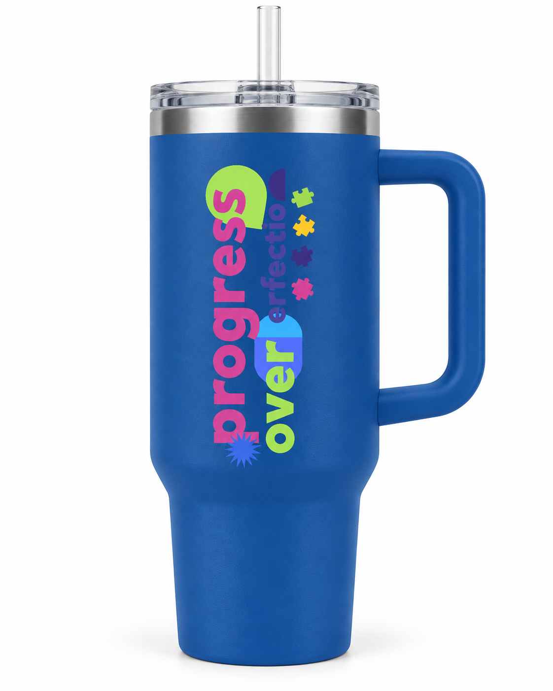 “Progress Over Perfection” — Autism Support 40oz Insulated Travel Mug