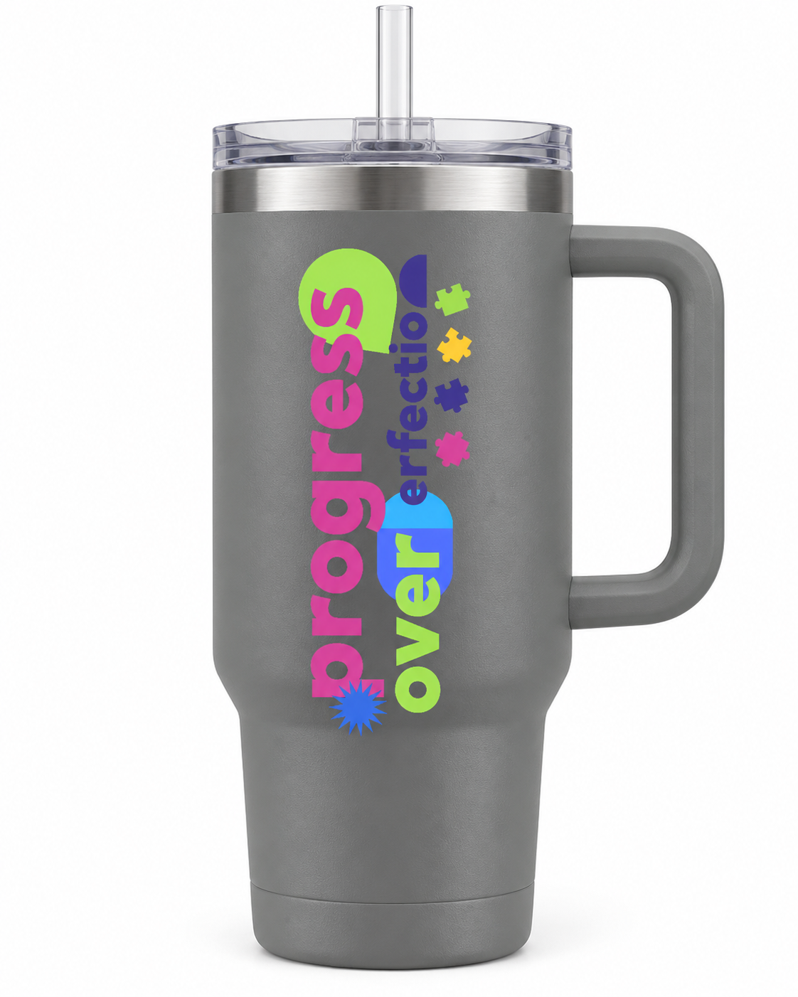 “Progress Over Perfection” — Autism Support 40oz Insulated Travel Mug