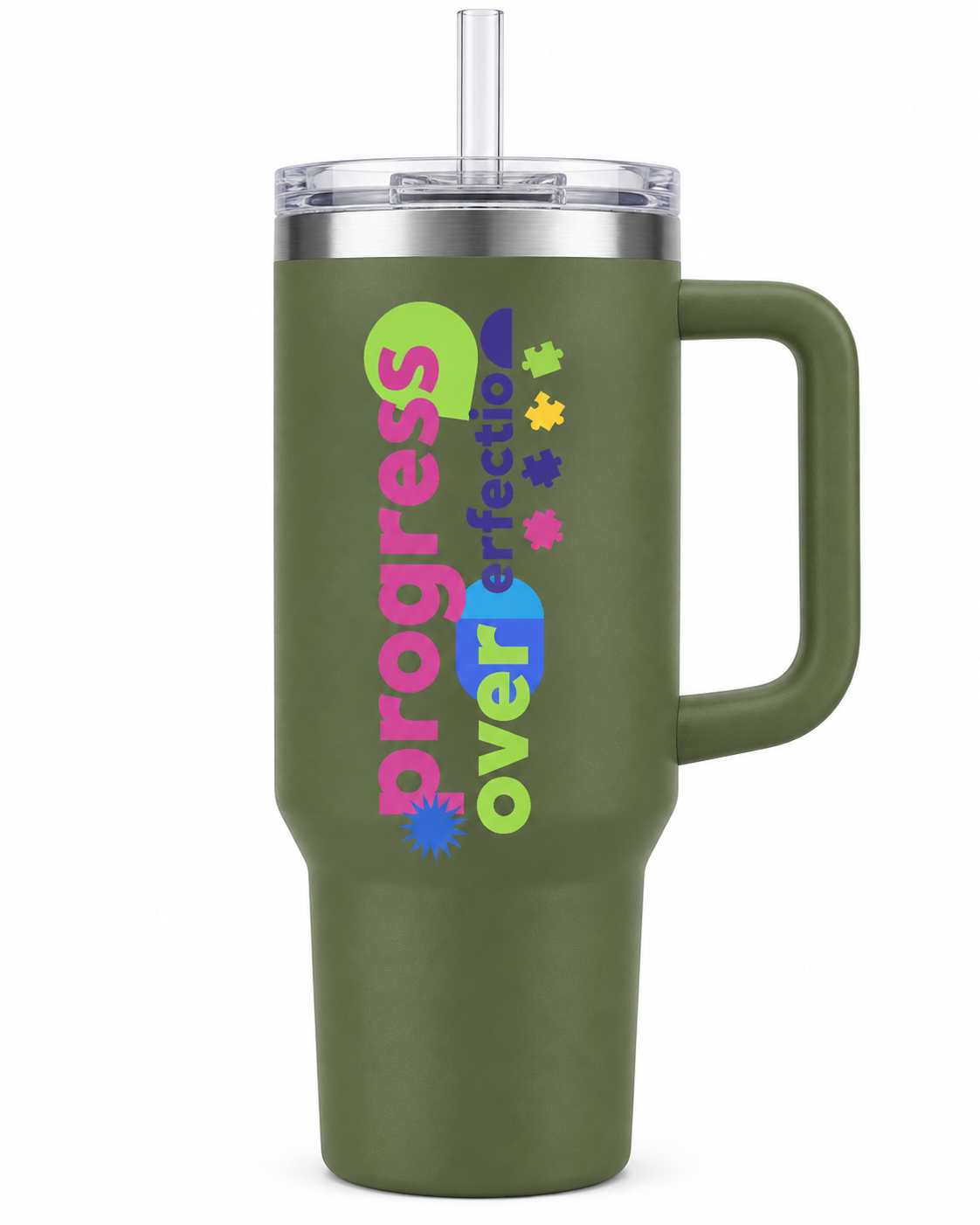 “Progress Over Perfection” — Autism Support 40oz Insulated Travel Mug