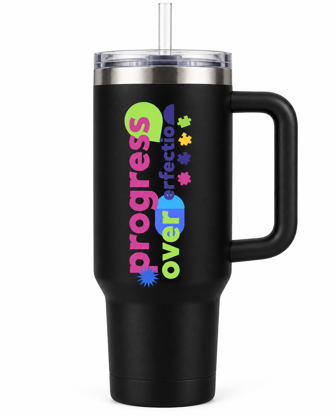 “Progress Over Perfection” — Autism Support 40oz Insulated Travel Mug