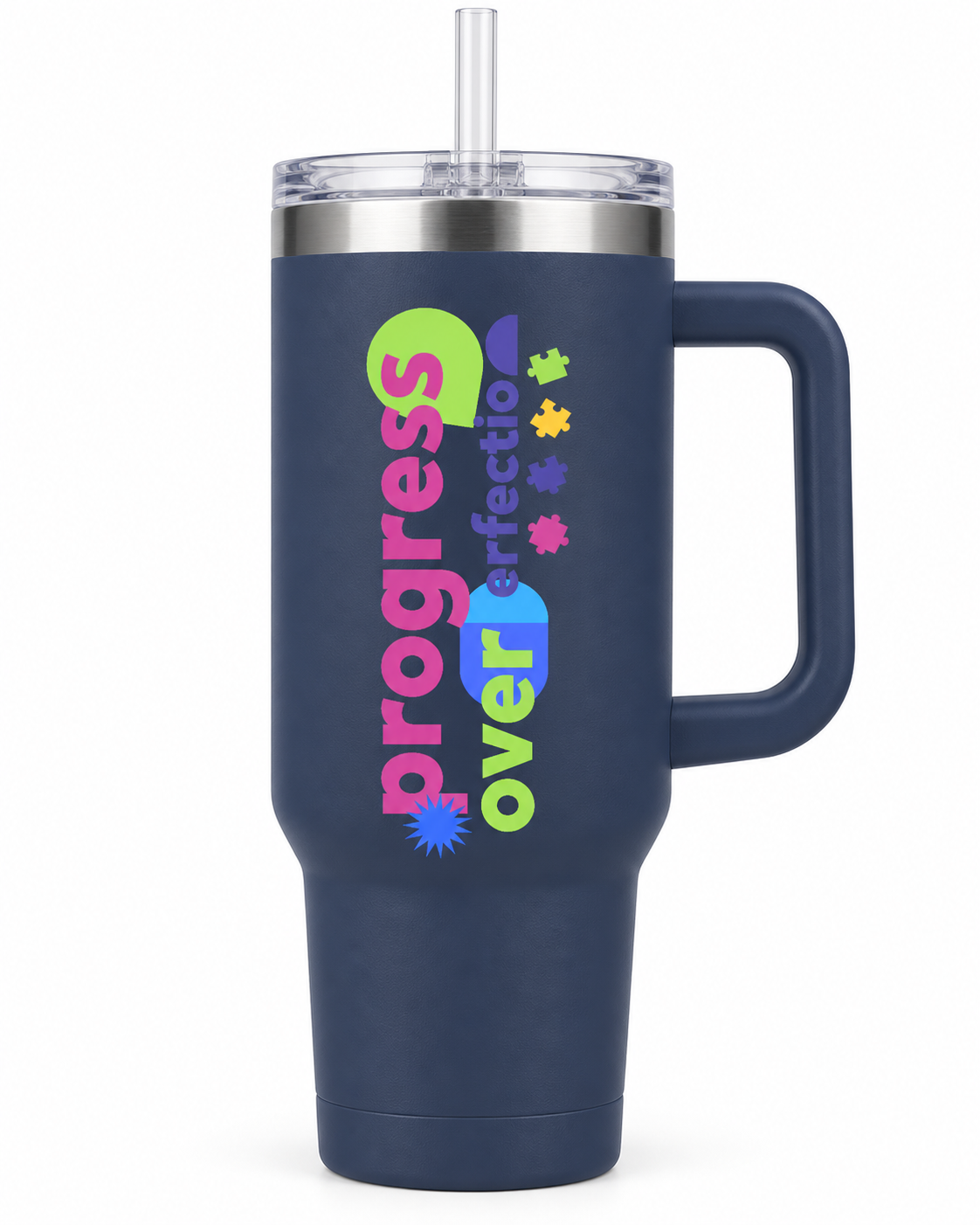 “Progress Over Perfection” — Autism Support 40oz Insulated Travel Mug