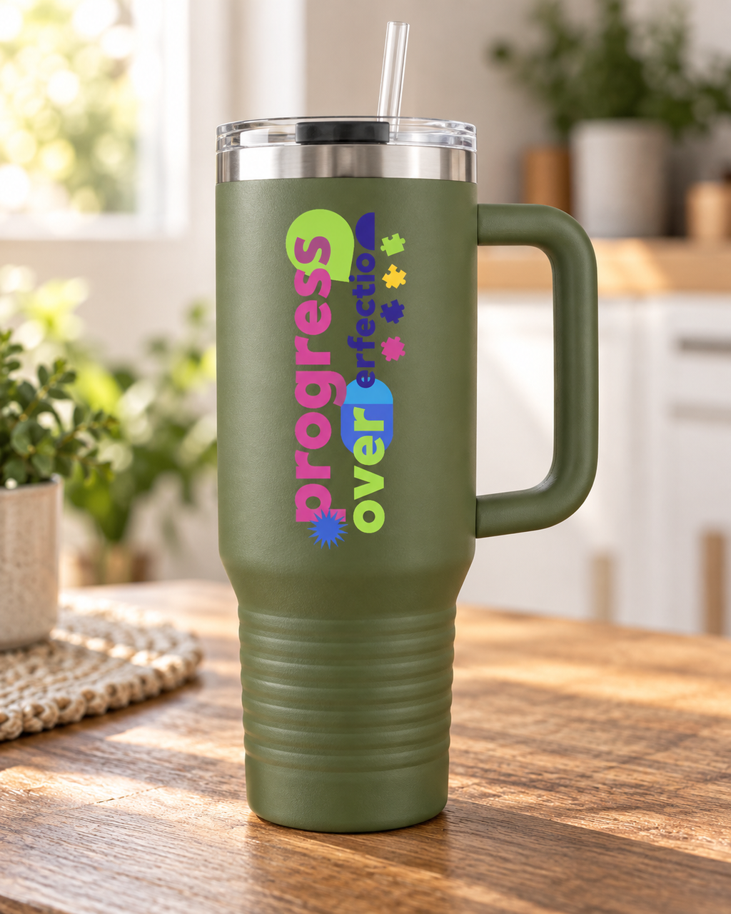 “Progress Over Perfection” — Autism Support 40oz Insulated Travel Mug