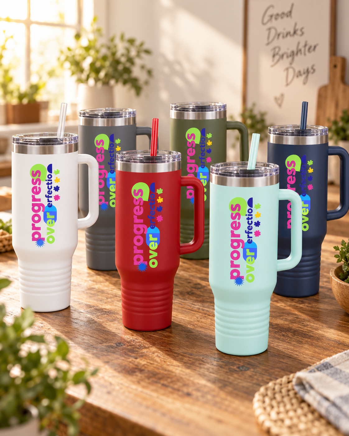 “Progress Over Perfection” — Autism Support 40oz Insulated Travel Mug
