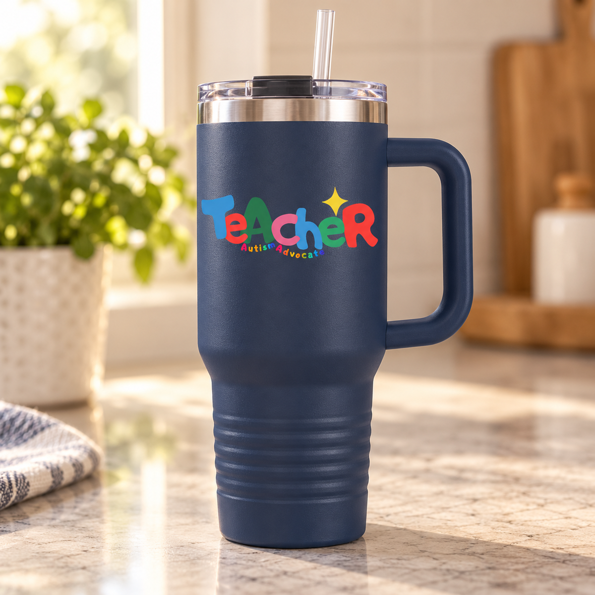 “Teacher Autism Advocate” — Autism Support 40oz Insulated Travel Mug