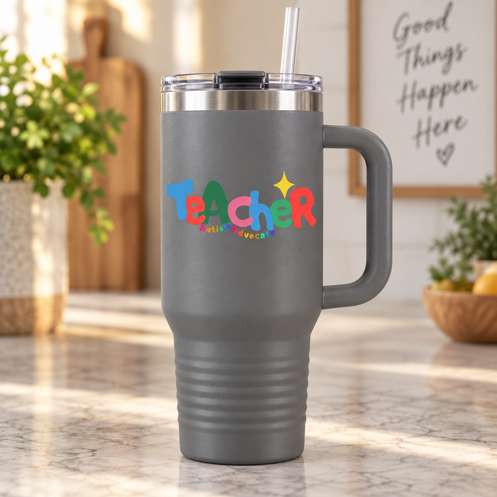 “Teacher Autism Advocate” — Autism Support 40oz Insulated Travel Mug