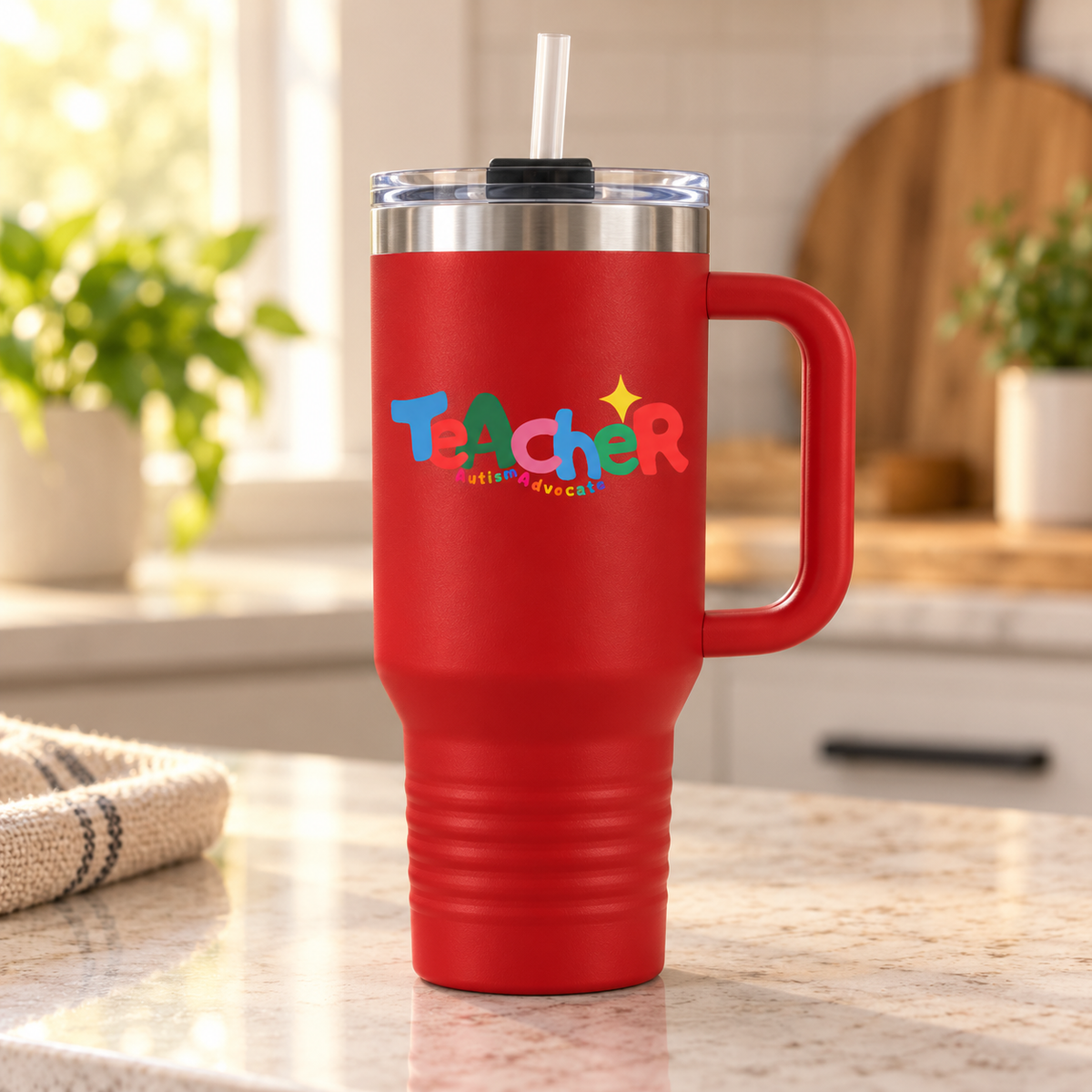 “Teacher Autism Advocate” — Autism Support 40oz Insulated Travel Mug