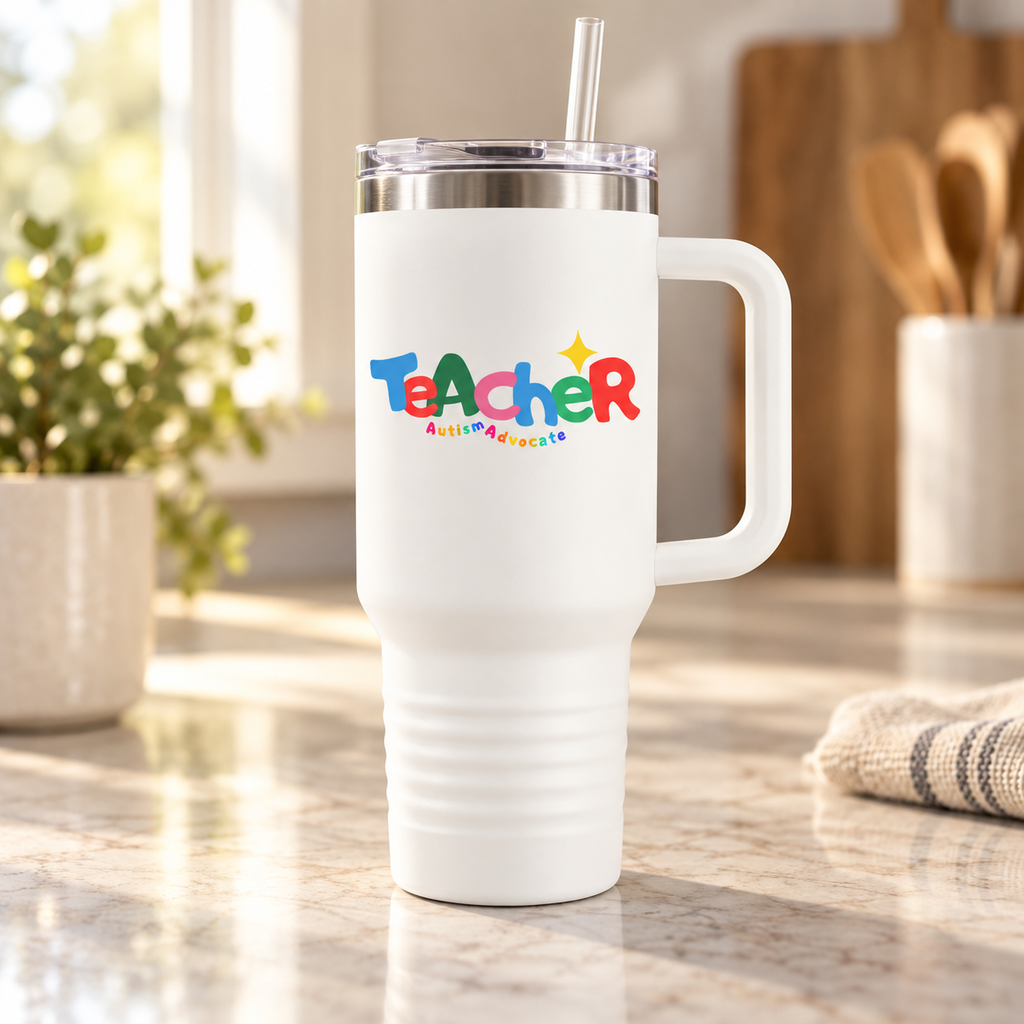 “Teacher Autism Advocate” — Autism Support 40oz Insulated Travel Mug