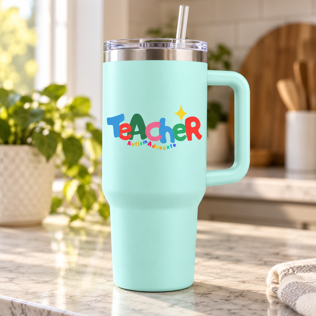 “Teacher Autism Advocate” — Autism Support 40oz Insulated Travel Mug