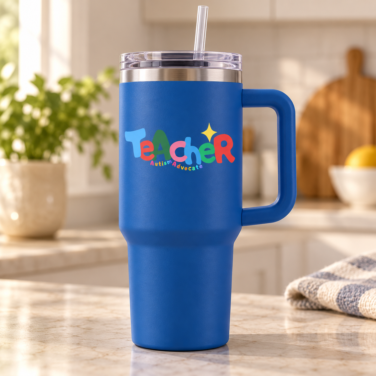 “Teacher Autism Advocate” — Autism Support 40oz Insulated Travel Mug