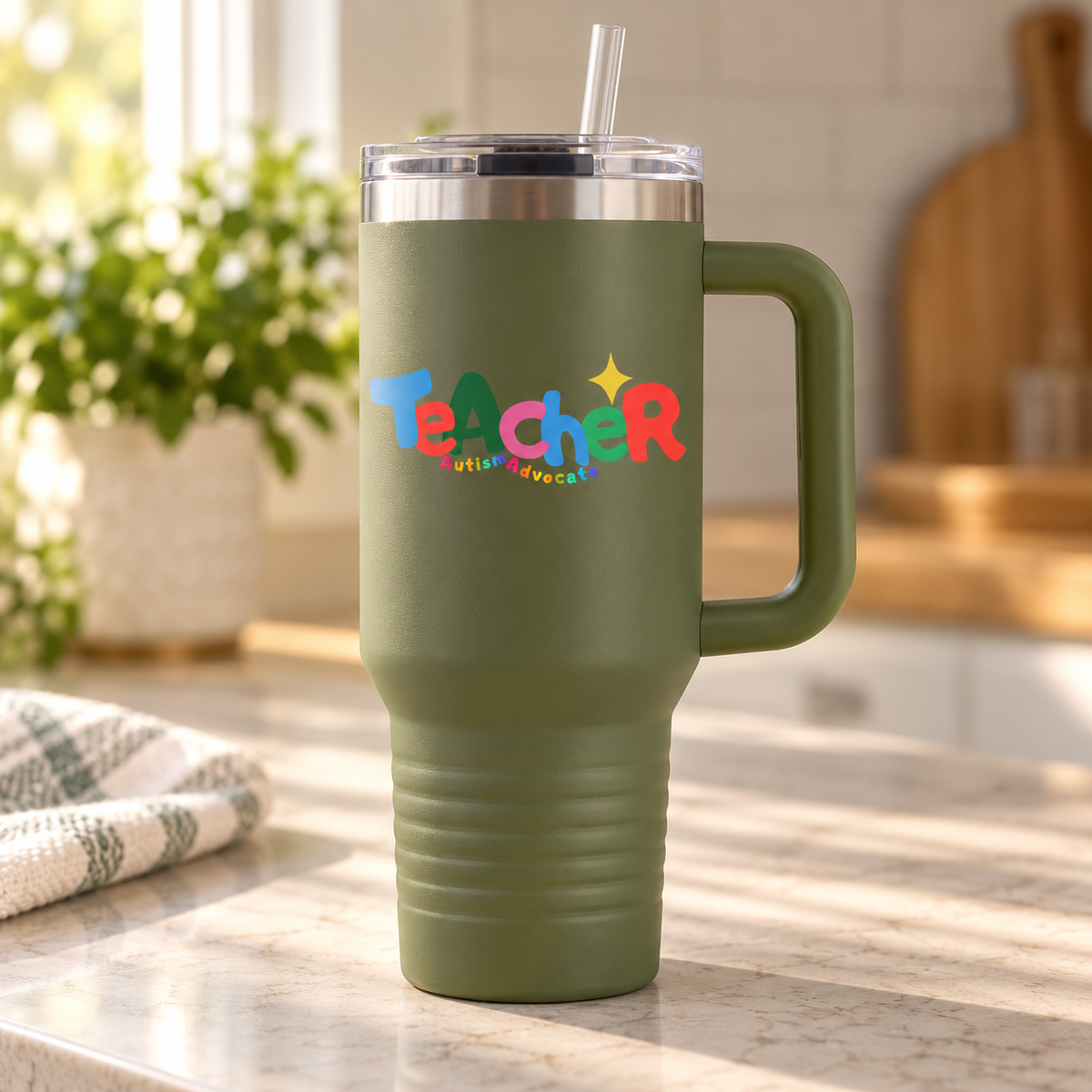 “Teacher Autism Advocate” — Autism Support 40oz Insulated Travel Mug
