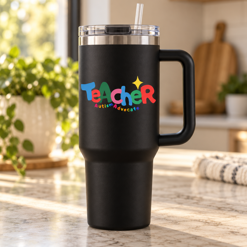 “Teacher Autism Advocate” — Autism Support 40oz Insulated Travel Mug