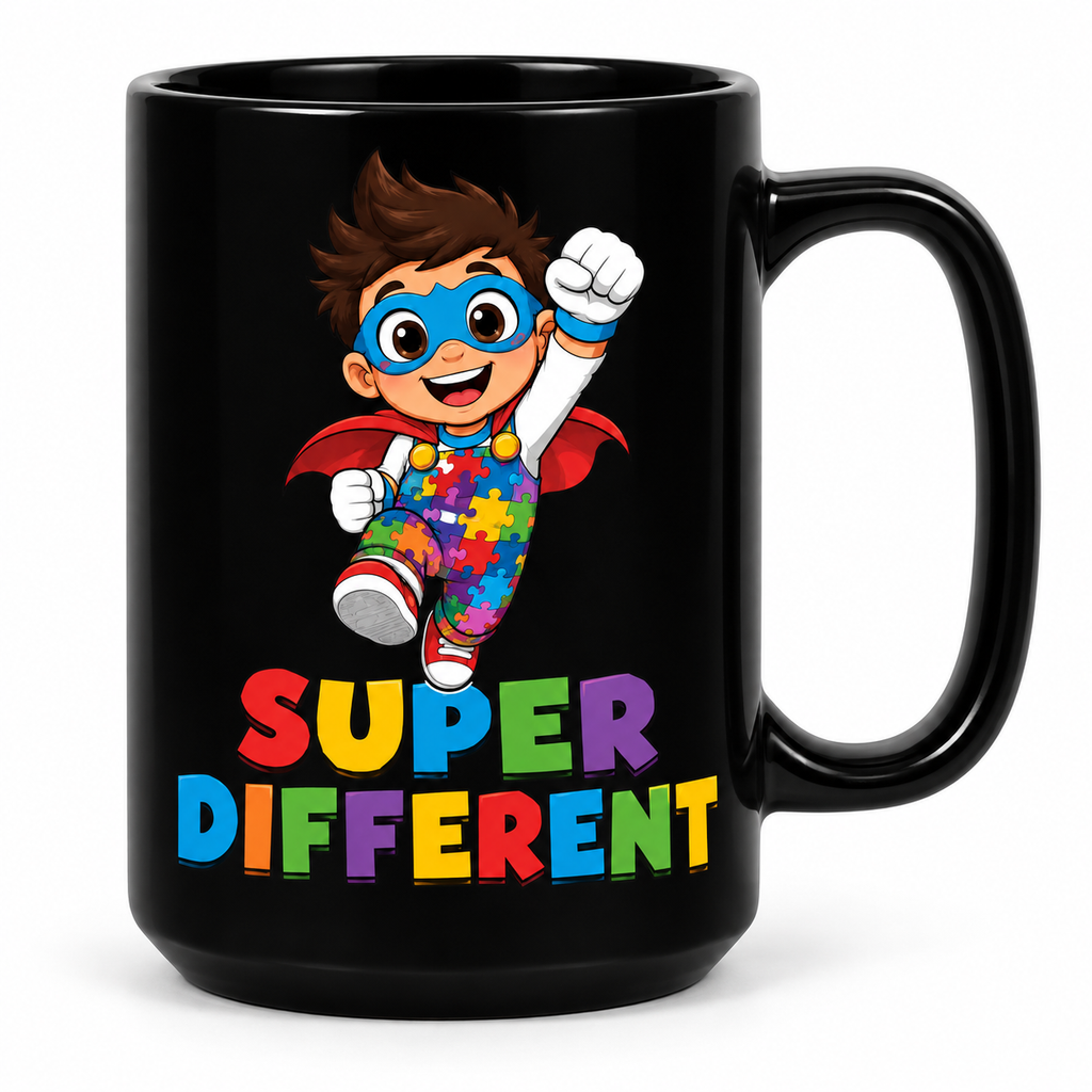 “Super Different” — Autism Support 15oz Black Mug