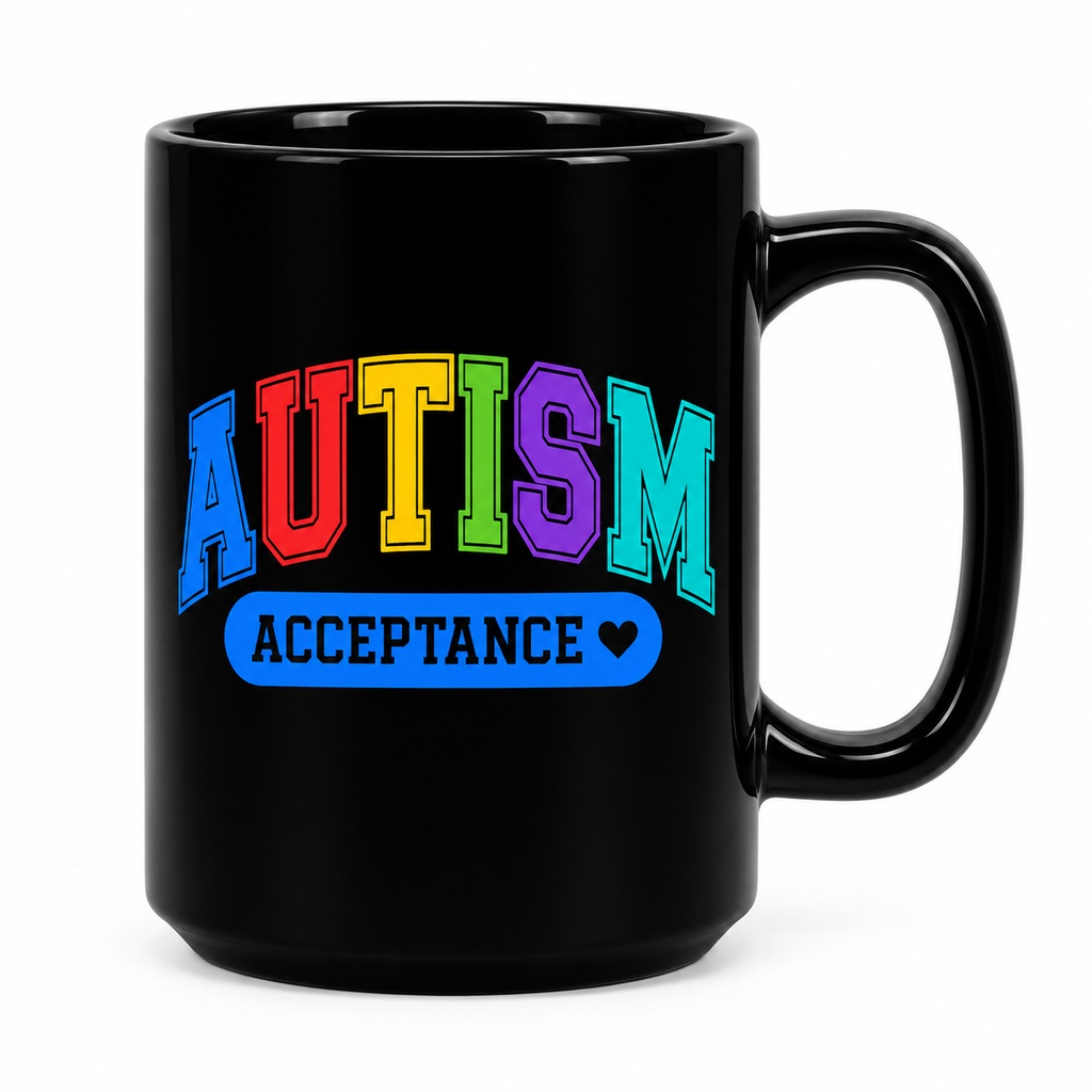 Autism Acceptance Rainbow Mug — 15oz Black Ceramic