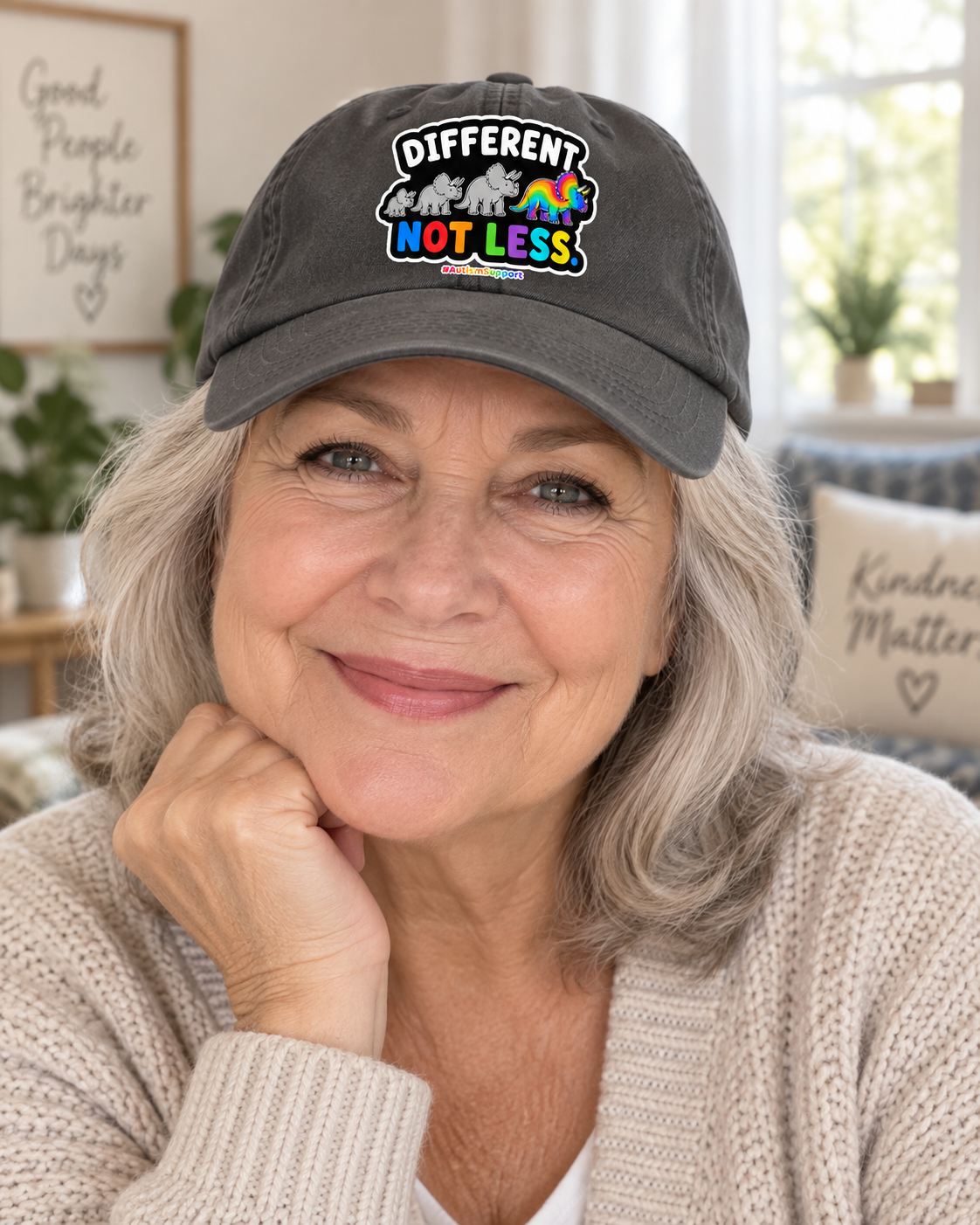 Different Not Less Autism Support Hat (Rainbow Dinosaur) — Dad Cap