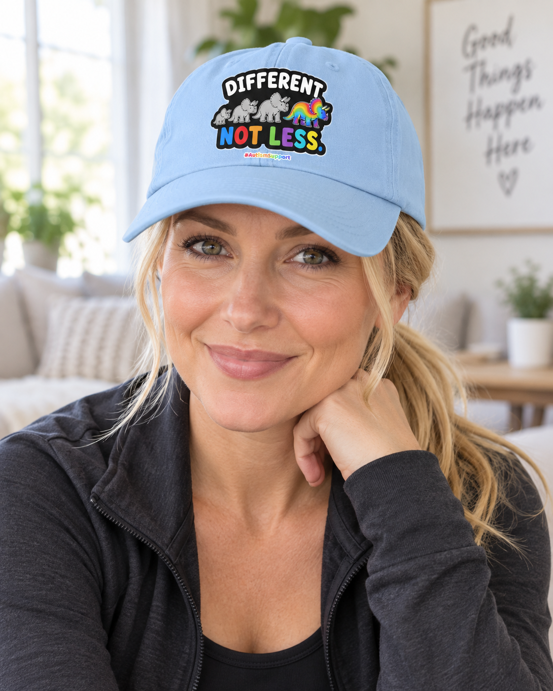 Different Not Less Autism Support Hat (Rainbow Dinosaur) — Dad Cap