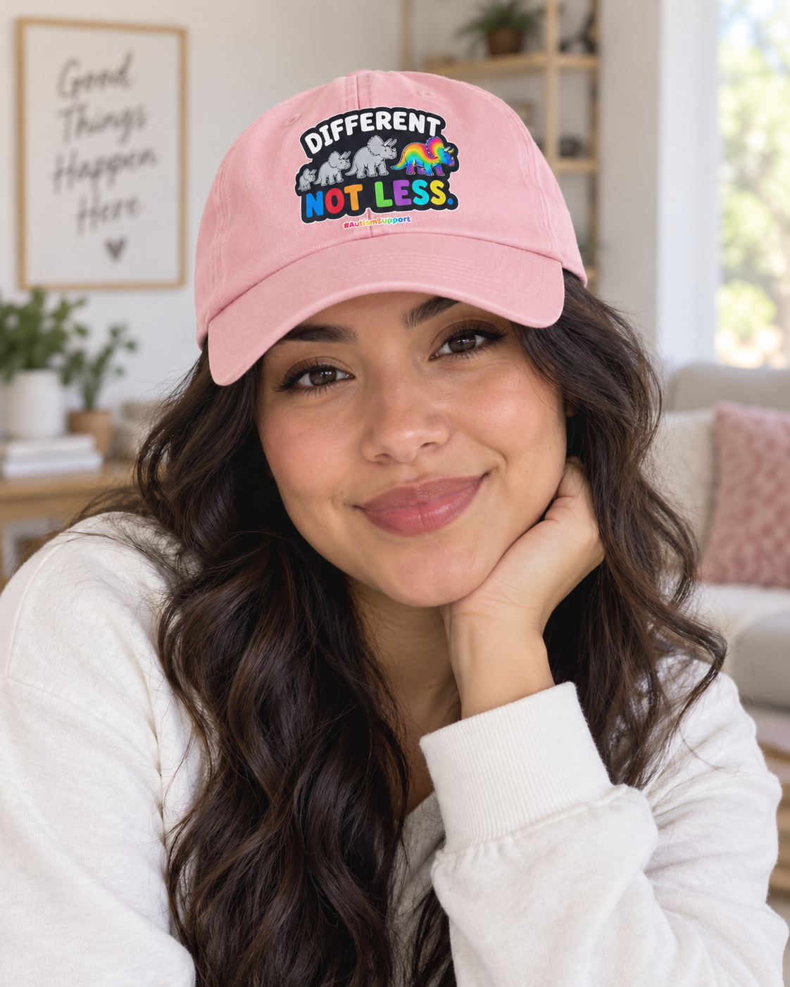 Different Not Less Autism Support Hat (Rainbow Dinosaur) — Dad Cap