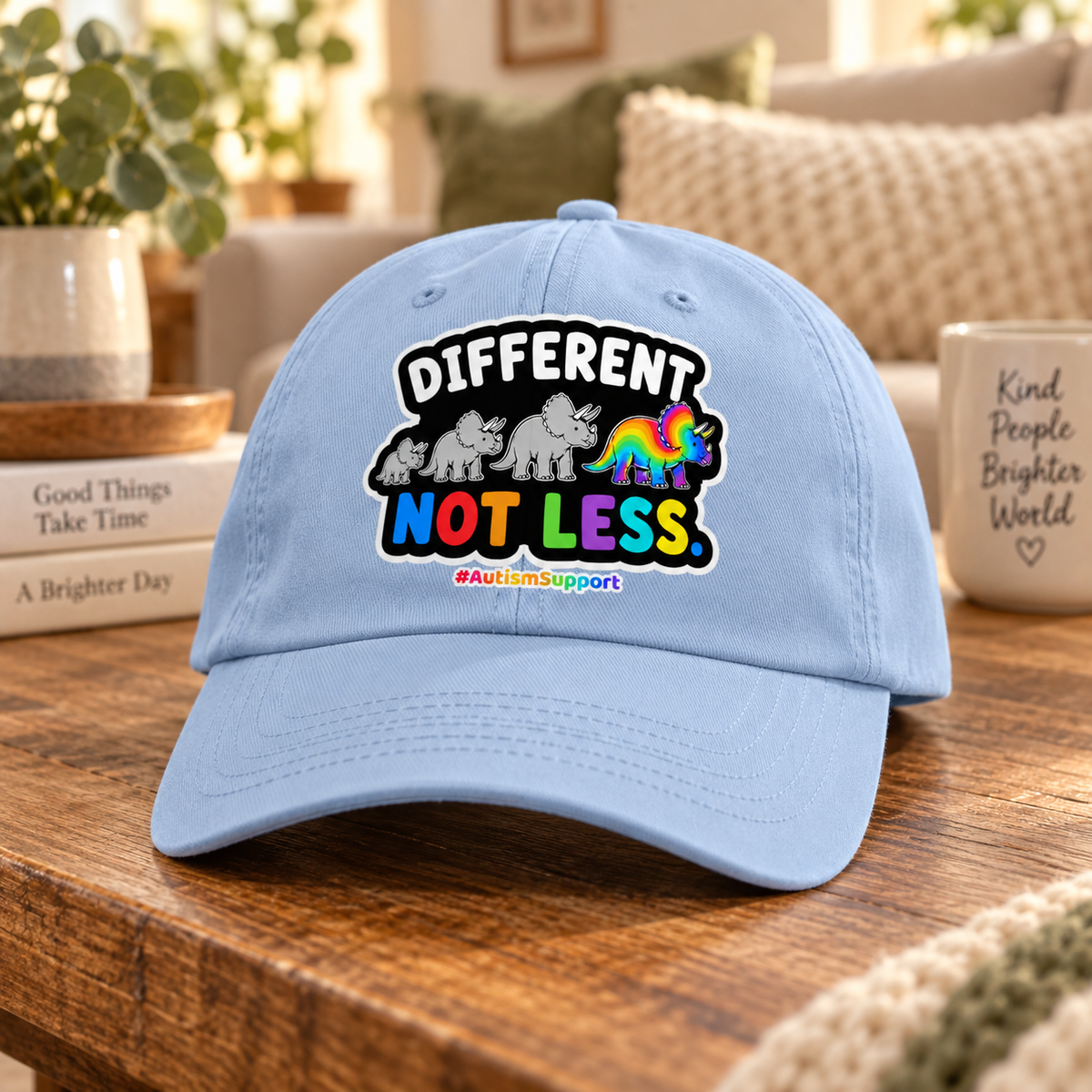Different Not Less Autism Support Hat (Rainbow Dinosaur) — Dad Cap