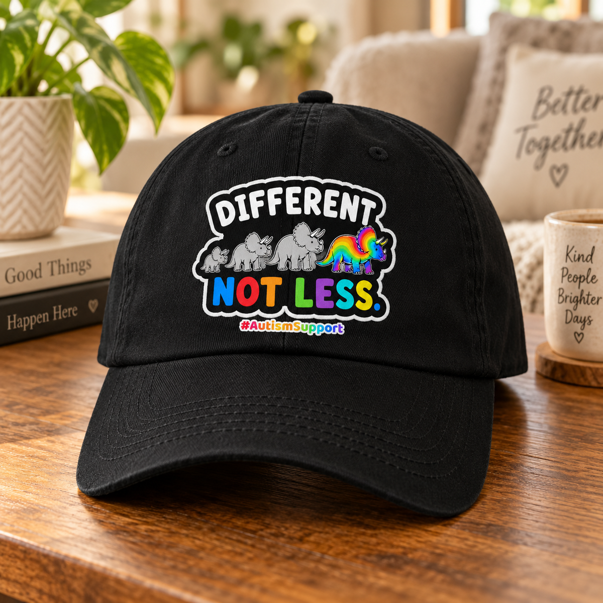 Different Not Less Autism Support Hat (Rainbow Dinosaur) — Dad Cap